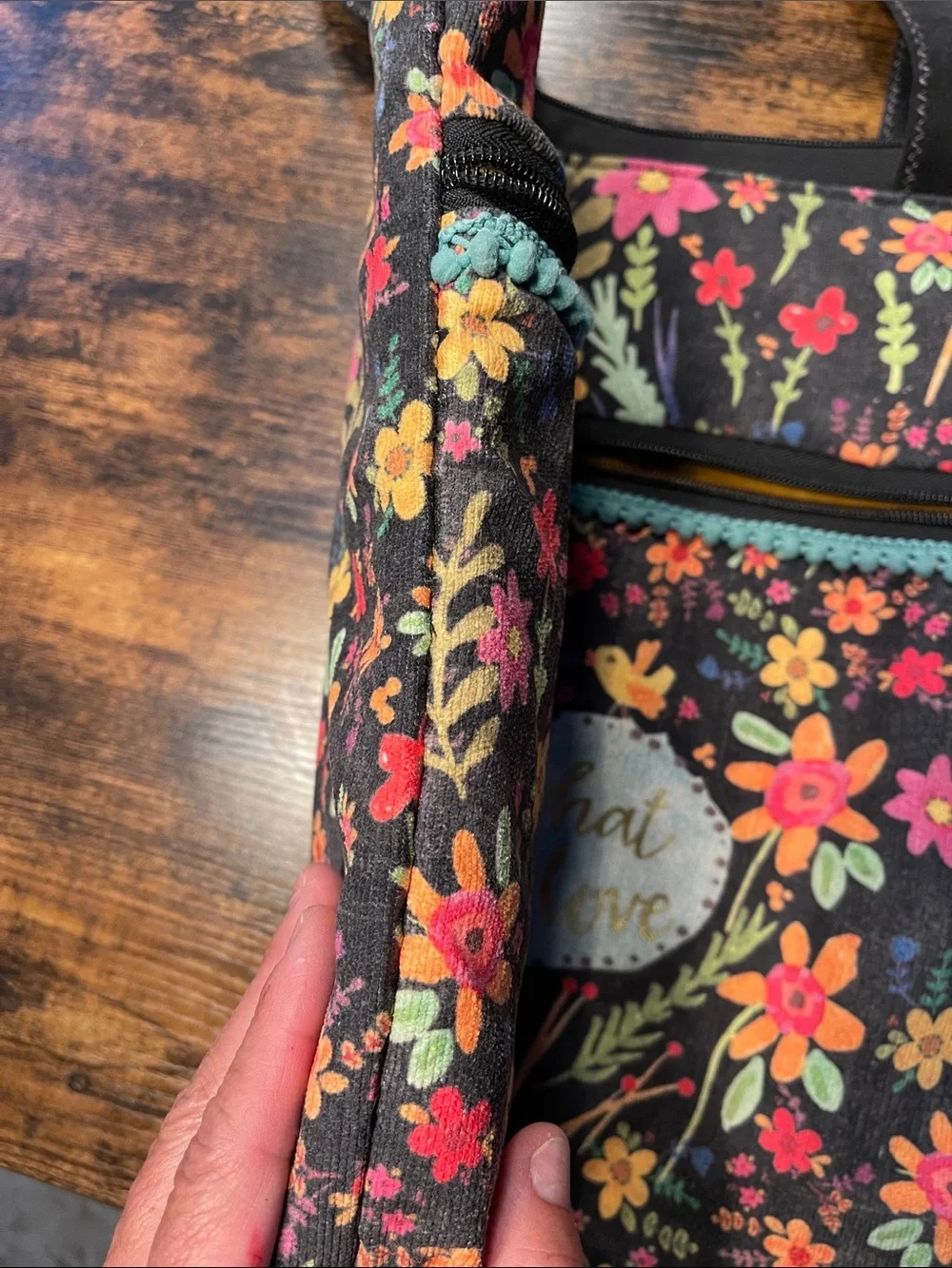 Natural Life Floral Canvas Padded Tote Bag with Tassel - Black Multi